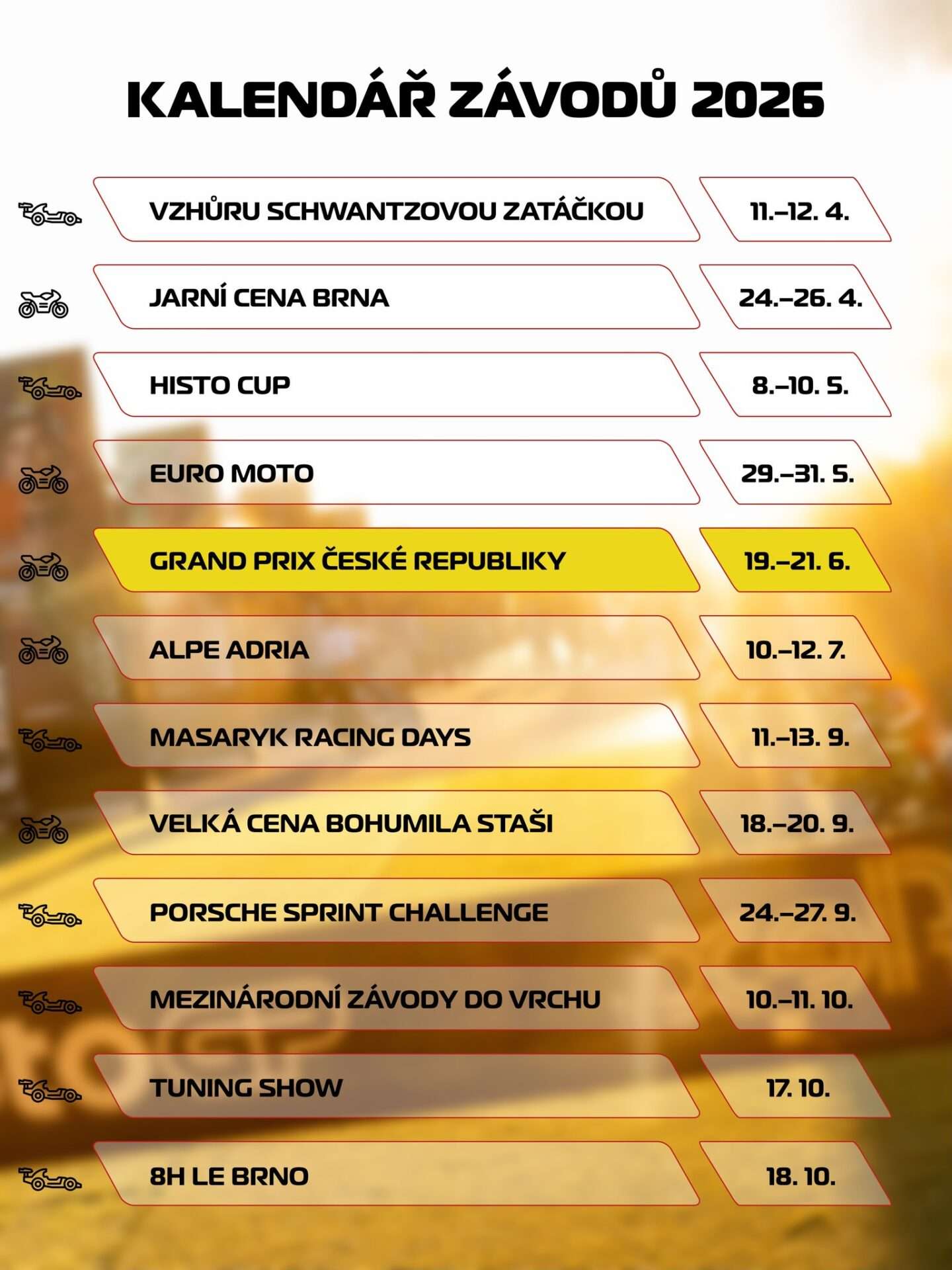 Masarykův okruh odhalil kalendář hlavních  akcí 2026.