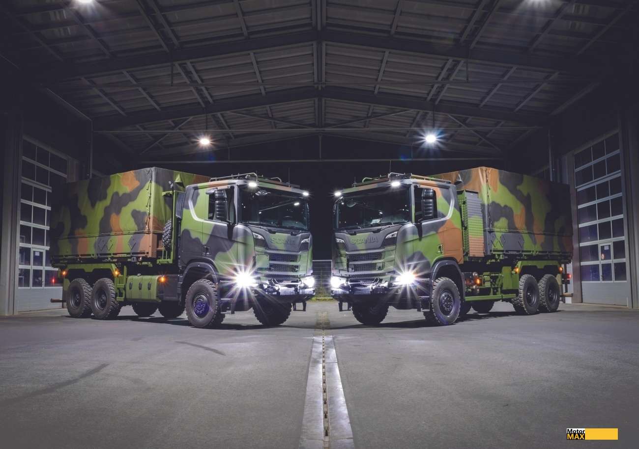 Scania vystavuje vozidlo R450 B4x4HZ Gryphus pro armádu.